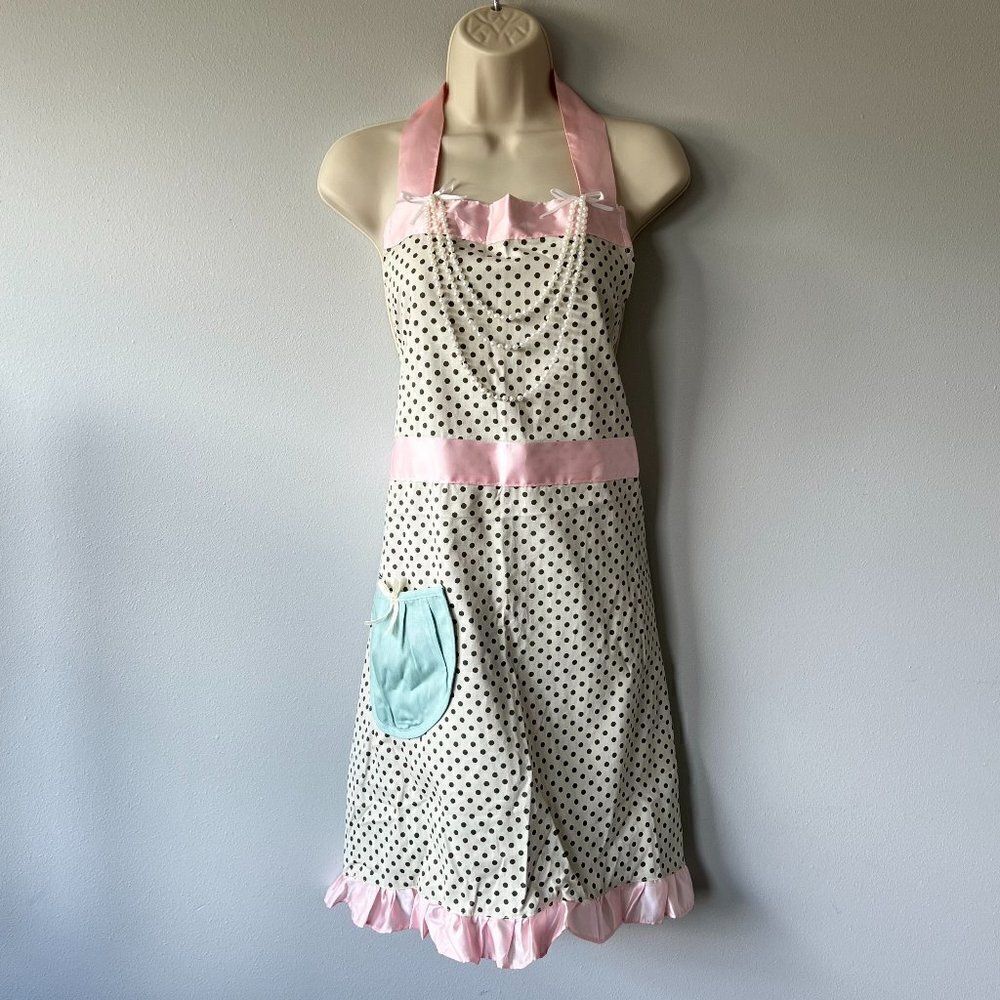 Apron Shabby Chic Polka Dot W/Faux Beads